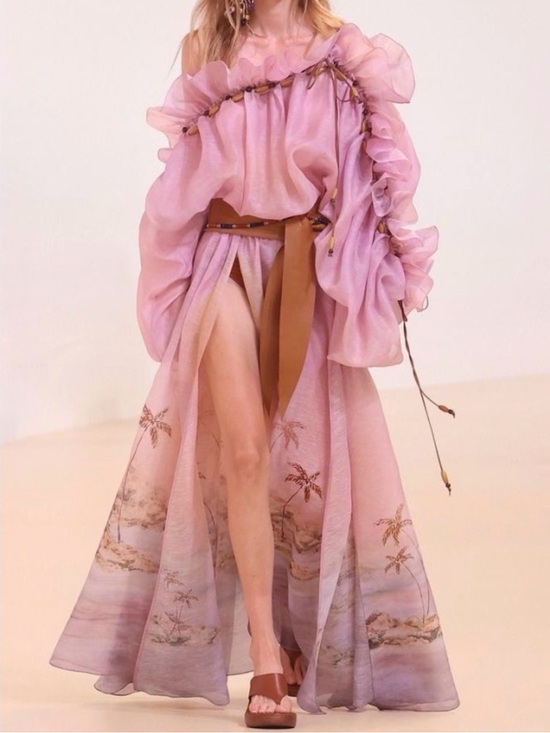 Zimmermann Dresses & Skirts - Zimmermann Pink Ruffled High-Slit Maxi Skirt